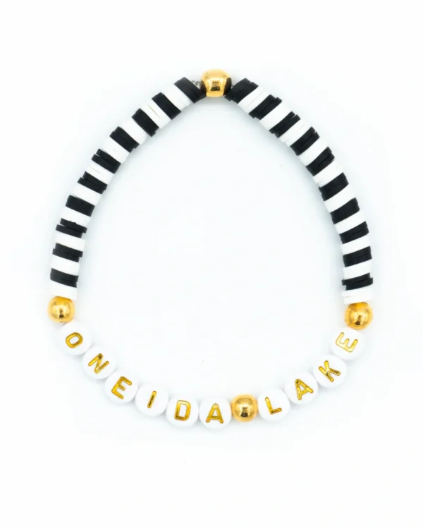 Personalized Lake Bracelet Black White with custom lake name