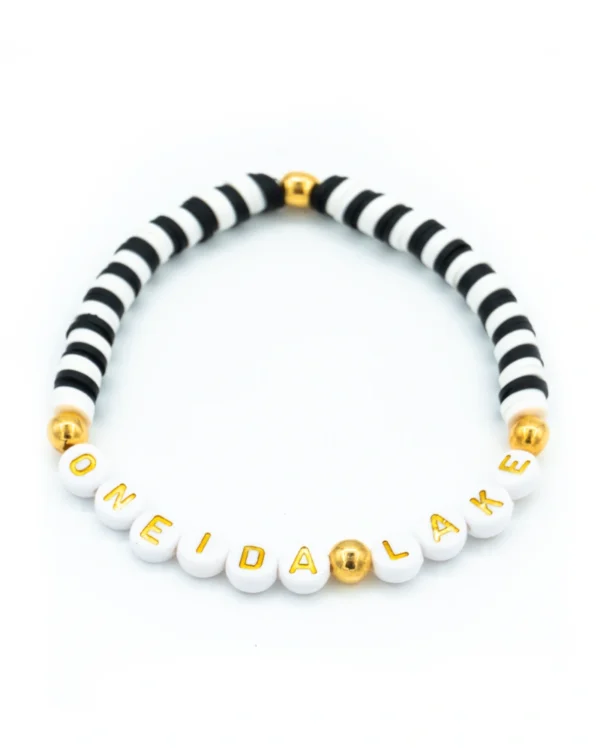 Black and White Personalized Lake Bracelet on elastic cord