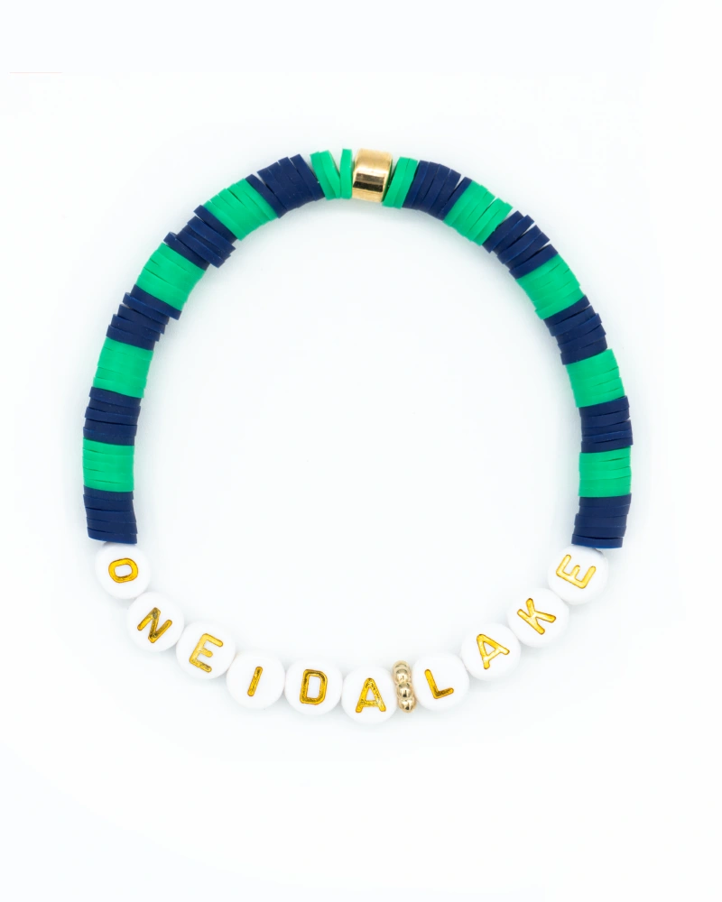 Navy and Green Personalized Lake Bracelet with custom lake name