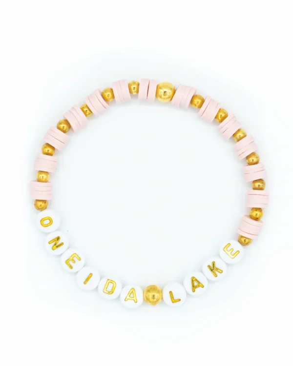Personalized Lake Bracelet pink and gold custom lake name