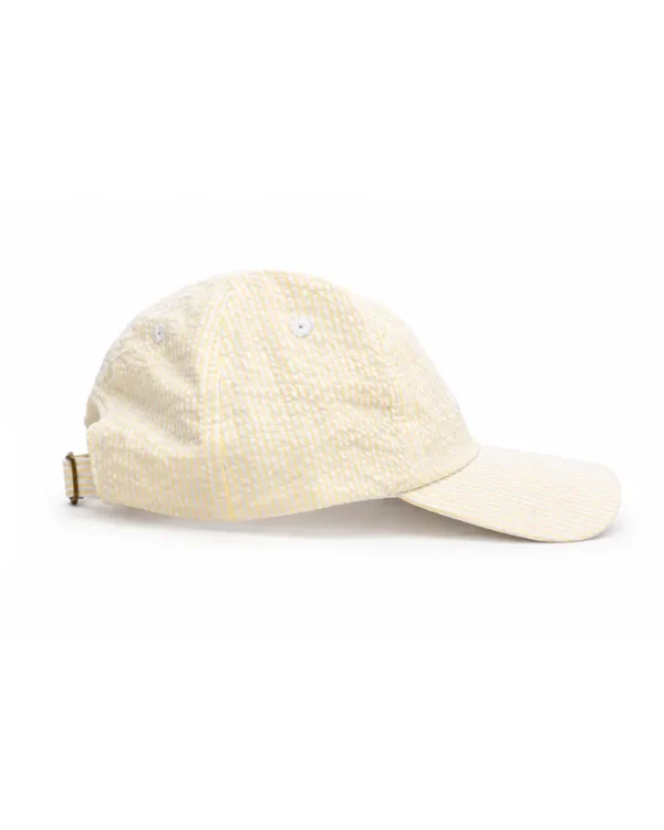 Side view of the Yellow Embroidered Goose Cap showing its low-profile crown and relaxed cotton construction.